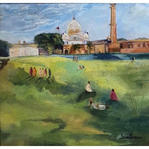 Israr Hussain, Ranjeet Singh Gurdwara, 24 x 24 Inch, Oil on Canvas, Cityscape Painting, AC-ISHN-011